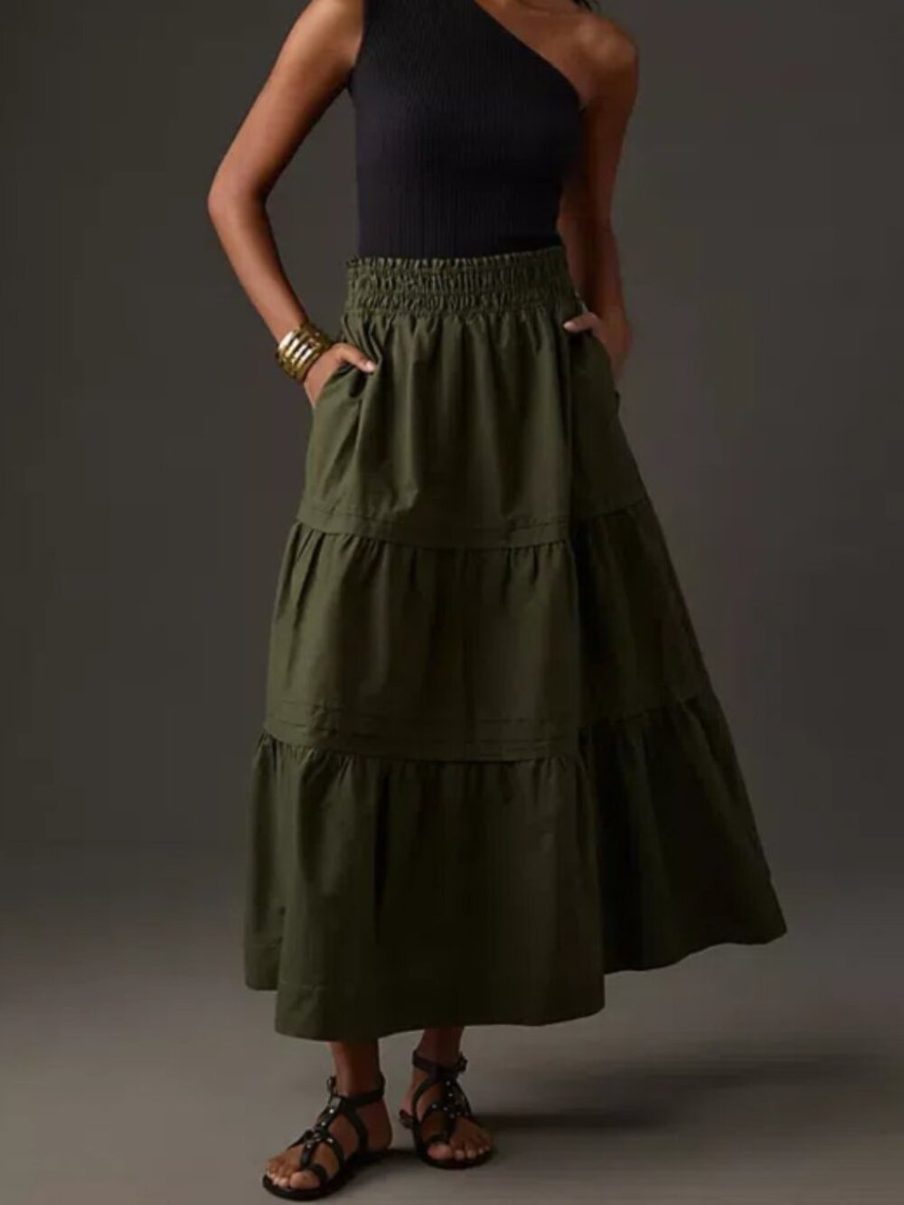 NWT Anthropologie Somerset Faux Leather Maxi Skirt Olive Green Size XL